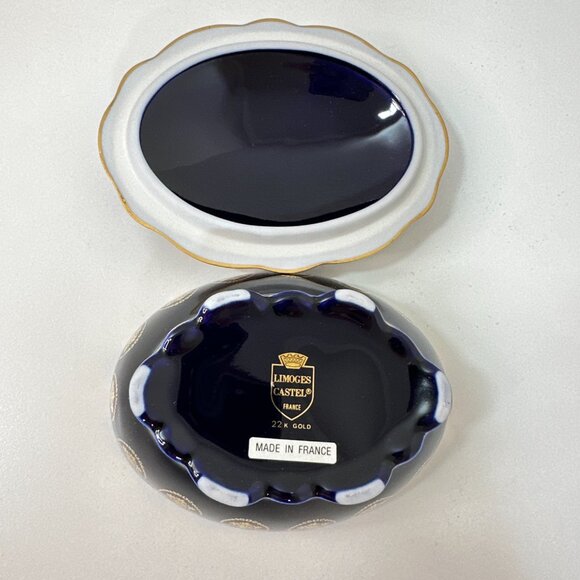 VTG Limoges Castel France Deep Cobalt Blue 22K Courting Scene Trinket Box EUC - Picture 12 of 16